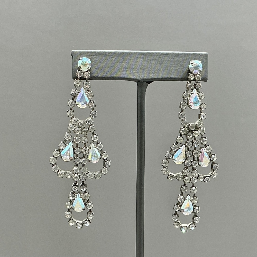 Earrings Silver Tone Crystal Teardrop Chandelier Dangle Drop Womens Jewelry 3"